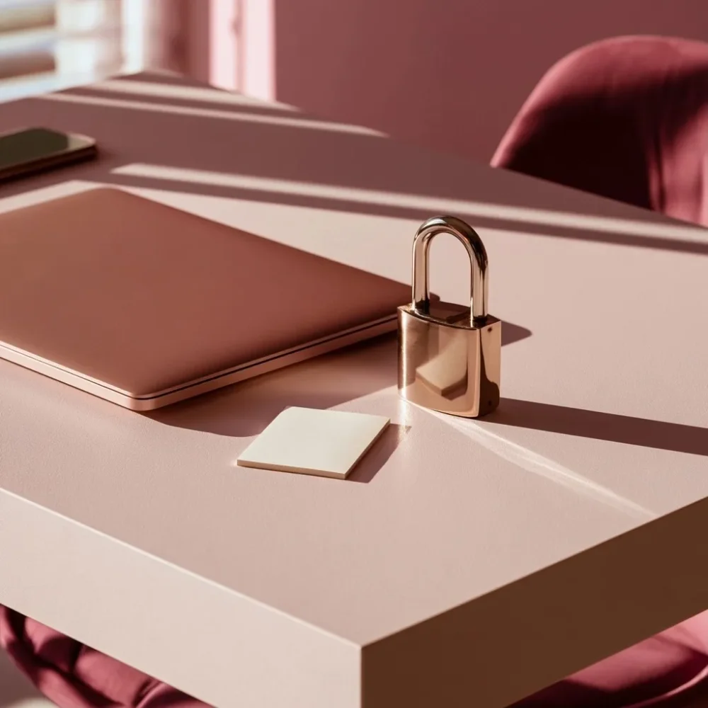 Ordinateur fermé, cadenas et fiche vierge symbolisant la protection des données