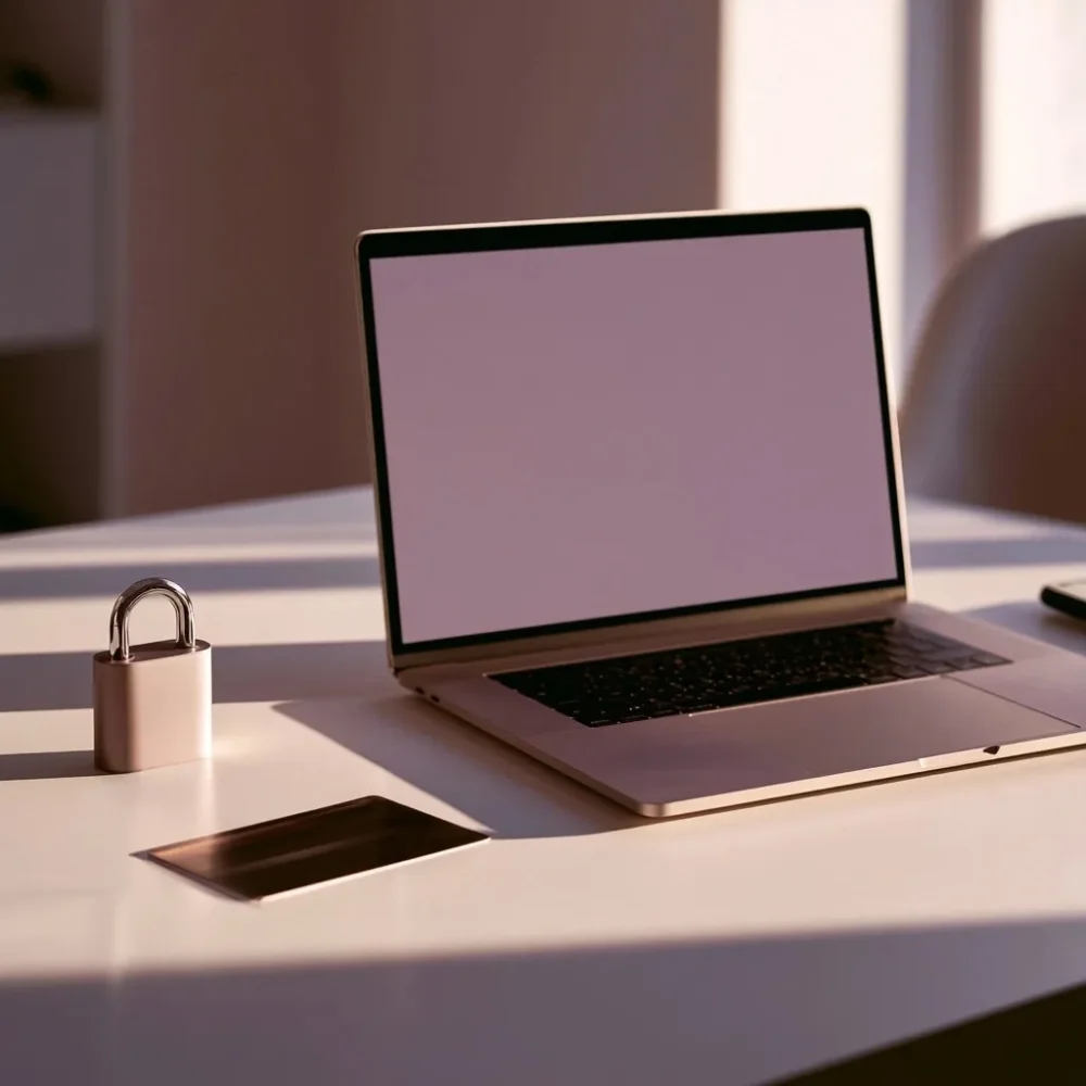 Ordinateur, cadenas et carte retournée pour vérifier une offre en ligne